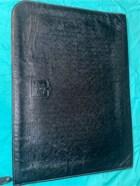 Celine Black Leather Laptop Folio with Embossed Crest
